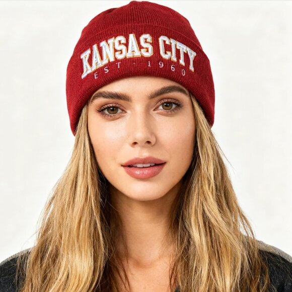 Women's Red & Yellow Soft Knit Winter Hat For Cold Weather Beanie Toque Hat - Picture 6 of 7